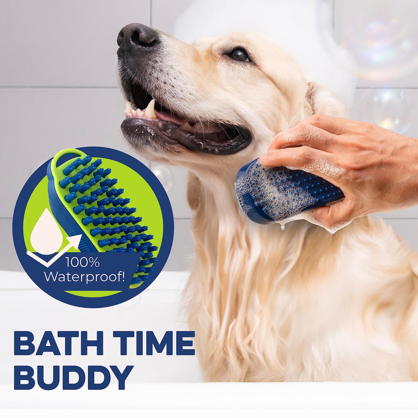 Bonza Dog & Cat Grooming Massage Brush with Removable Screen – Pet Scrubber for Gentle Short & Long-Haired Fur - Dog Bath Brush