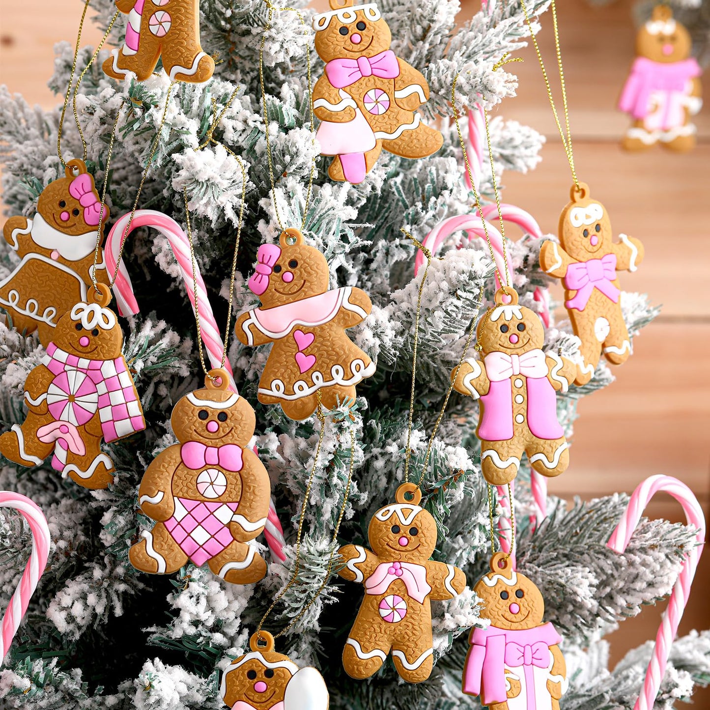 Zhanmai 36 Pcs Gingerbread Man Ornaments for Christmas Tree Hanging Christmas Candy Cane Decorations for Xmas Tree Home Holiday Party Decor (Pink)