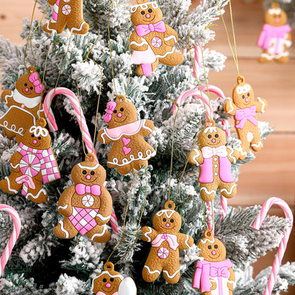 Zhanmai 36 Pcs Gingerbread Man Ornaments for Christmas Tree Hanging Christmas Candy Cane Decorations for Xmas Tree Home Holiday Party Decor (Pink)