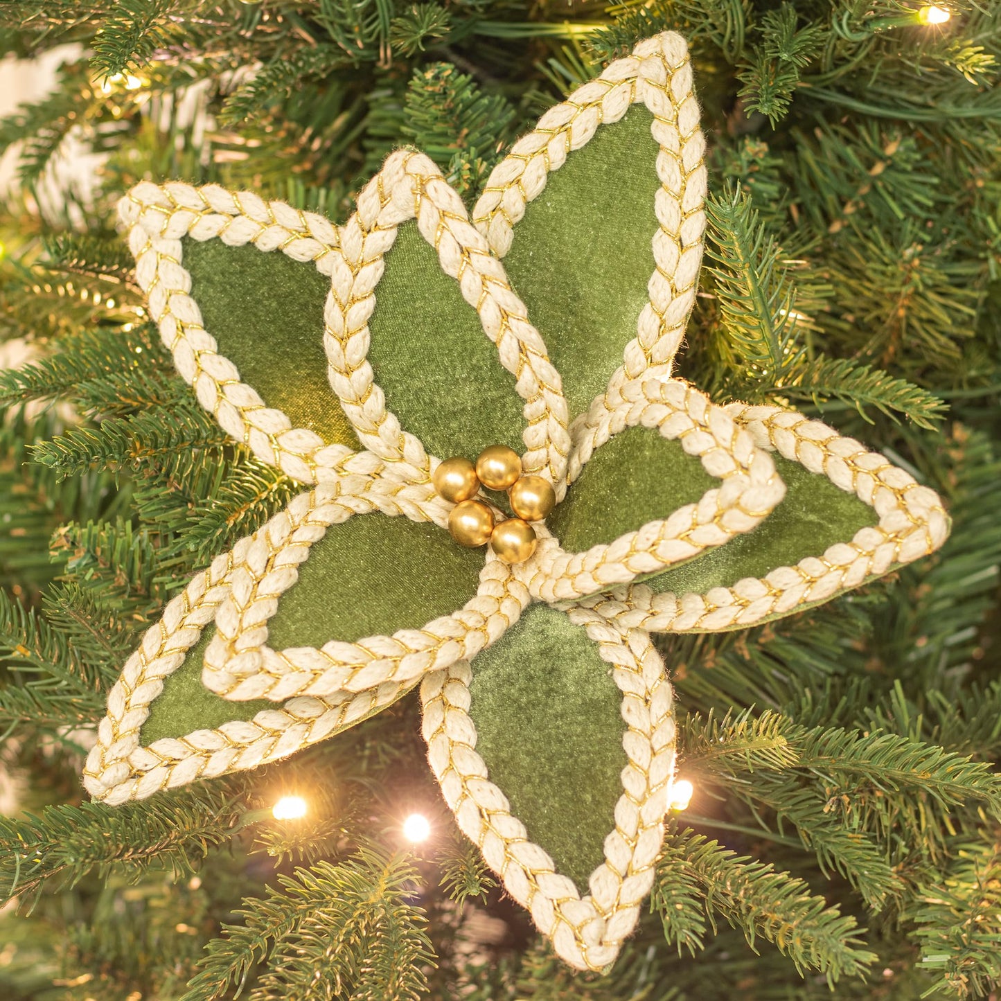 KI Store Velvet Poinsettia Flower Picks 6pcs Light Green Christmas Floral Picks 12-Inch for Christmas Tree Wreath Garland Decorations