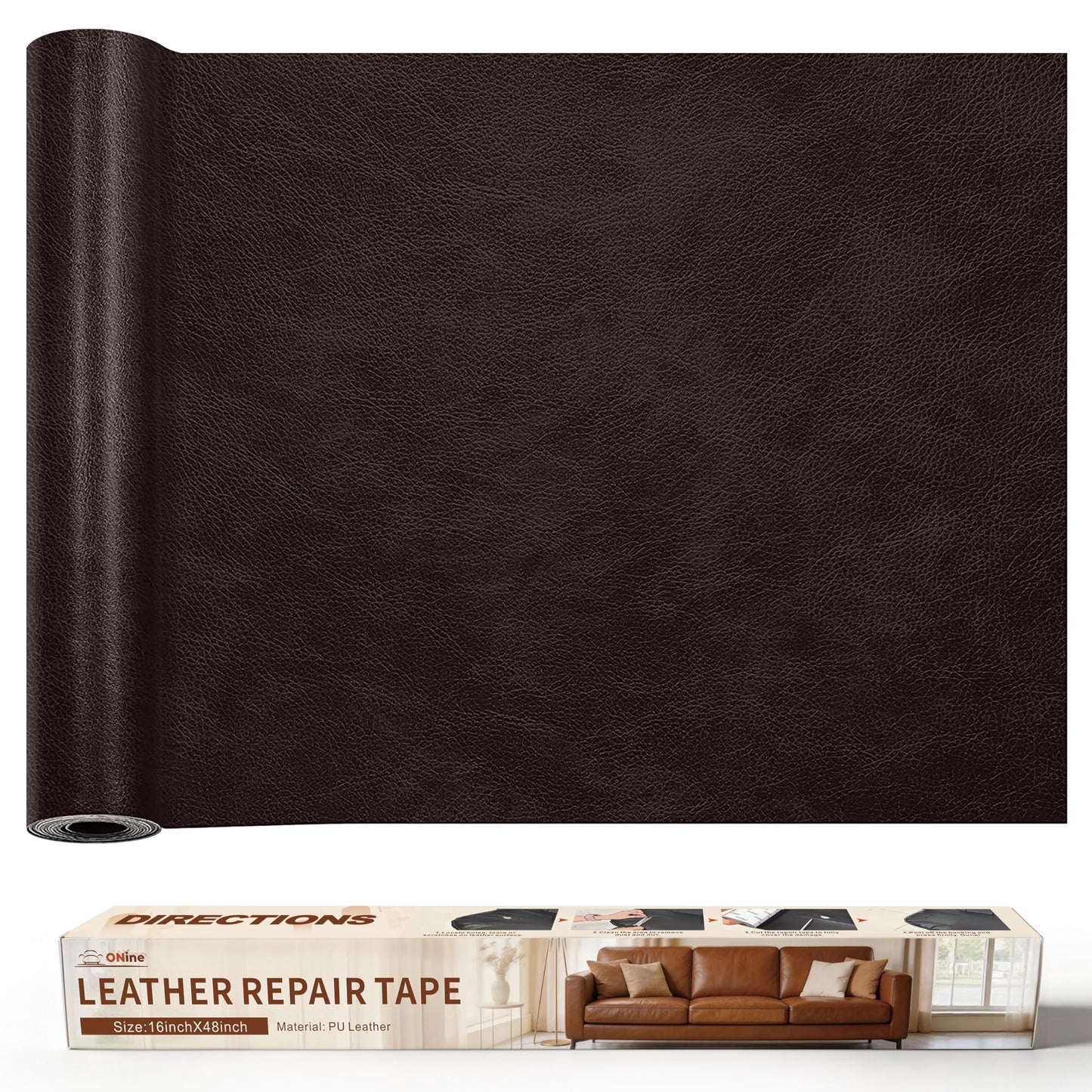 ONine Leather Repair Patch，Leather Repair Tape, 16 x 48 inches Leather Repair Patch for Furniture,Vinyl Repair kit，Leather Couch Patch，for Sofas, Furniture, car Seats(Dark Brown)