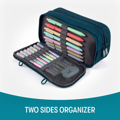 ZIPIT Half & Half Pencil Case | Large Capacity Pencil Pouch | Pencil Bag for School, College and Office (Teal)
