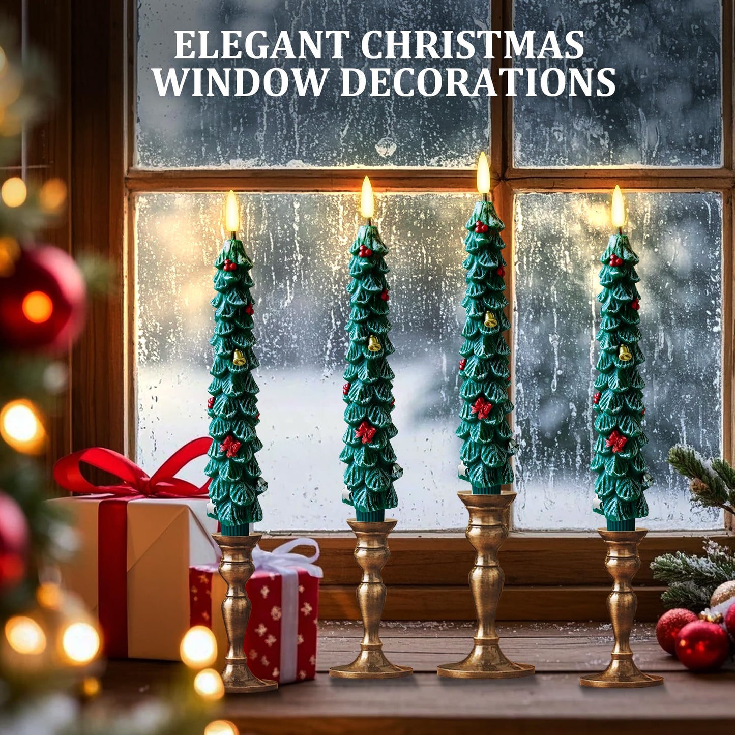 ZIVASA 3 Pack Flameless Christmas Tree Candles, 9.8 Inchs Christmas Taper Candles with Remote and 24H Cycle Timer, Real Wax Christmas Tree LED Candle 3D Flame for Tabletop, Windows, Fireplace Decor