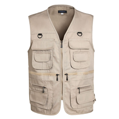 LISUHEPEAL Men's Fishing Vest Summer Outdoor Work Safari Travel Photo Khaki Vests with Multi Pockets For Men (S18-Khaki, XL)