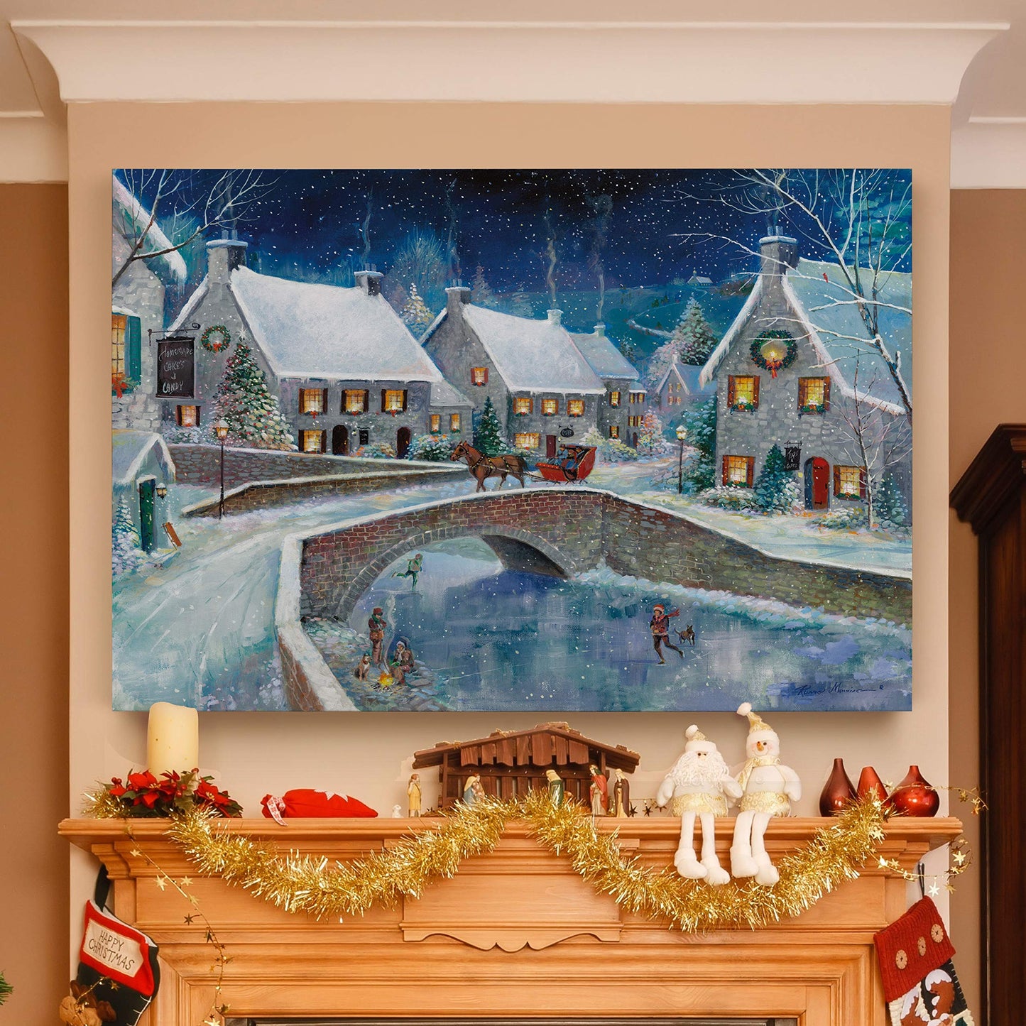 Renditions Gallery Abstract Christmas Decor for Home Snowy Warm Winter Wonderland Wall Hanging Canvas Prints for Bedroom Dining Living Room Office Home Kitchen Wall Decor - 32"X48" LT18