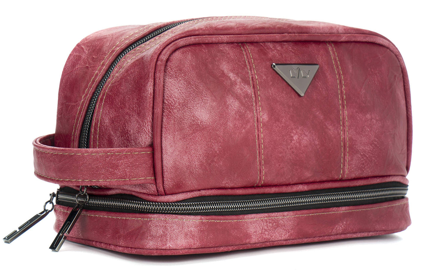LVLY Toiletry Travel Bag for Men - Large Leather Dopp Kit - Mens Toiletries Bathroom Organizer (Red)
