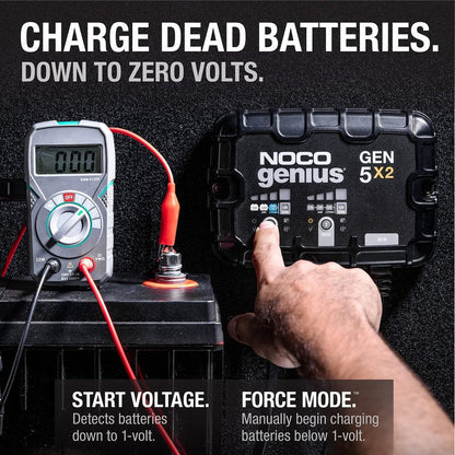 NOCO Genius GEN5X2: 2-Bank, 10A Onboard Battery Charger - 5A Per Bank, 12V Waterproof Marine Charger with Overcharge Protection,Temperature Compensation, for Lead-Acid & Lithium Batteries (Pack of 4)