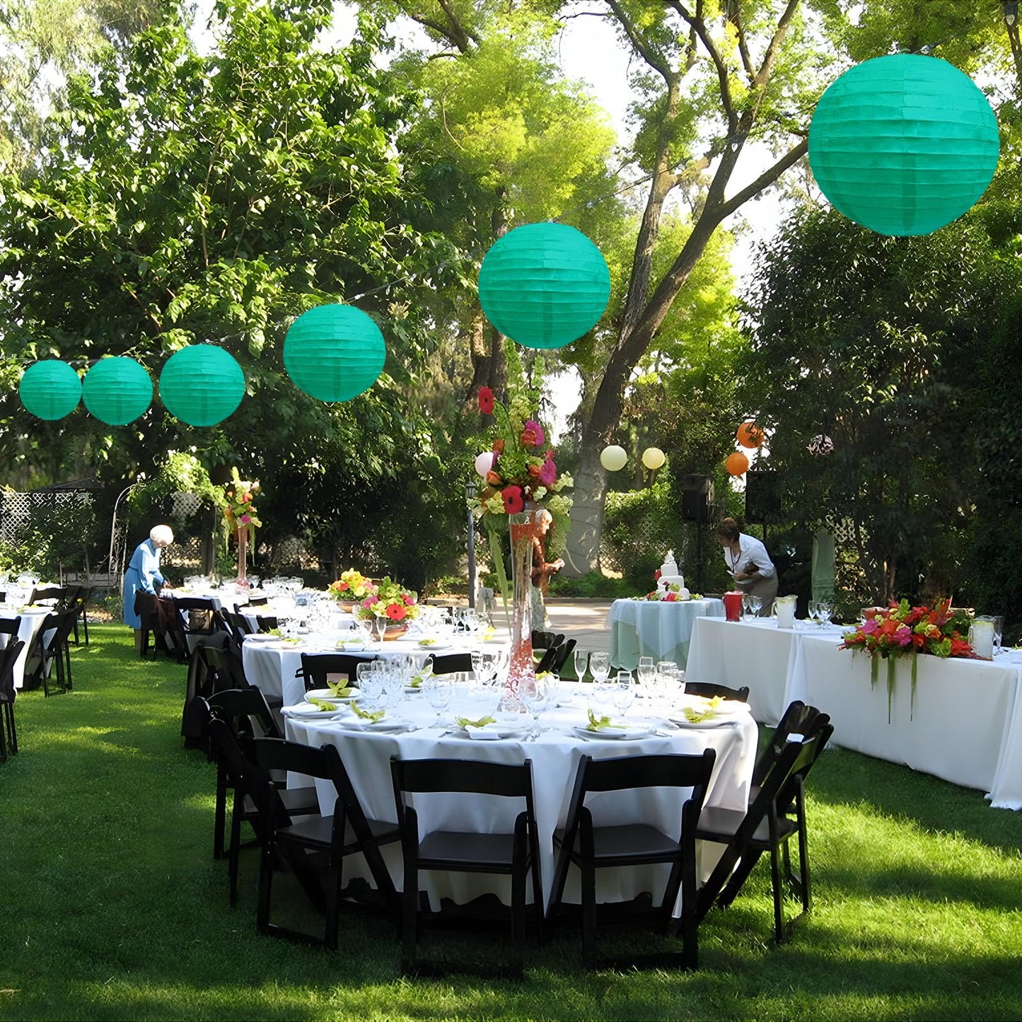 20Pcs Blue Green Paper Lanterns for Parties, 6” 8” 10” 12” Chinese Asian Hanging Round Paper Lanterns for Birthday Wedding Halloween Christmas Home Decor Party Decor