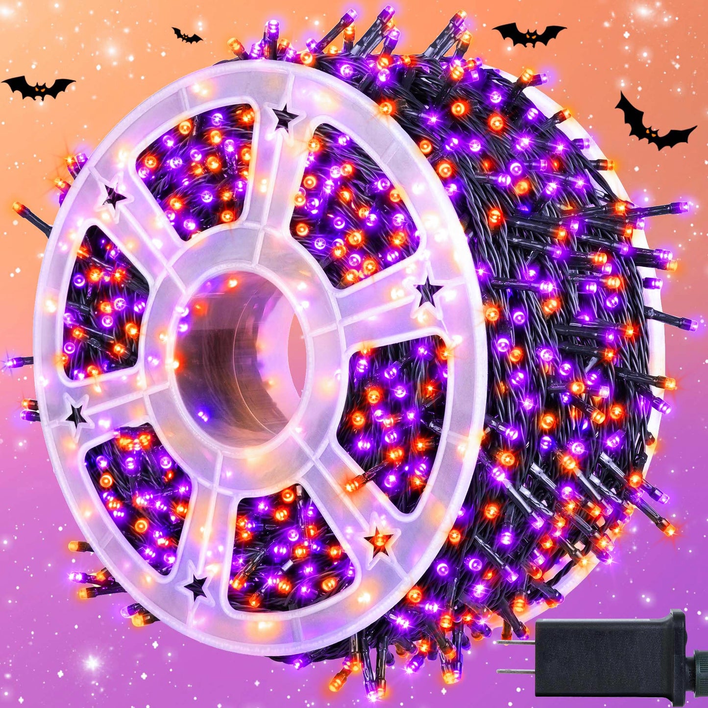 kemooie 500 LED Halloween Lights, 164FT 8 Lighting Modes Plug in Waterproof Fairy Lights for Outdoor Tree Party Garden Balcony Halloween Decorations (Purple and Orange)