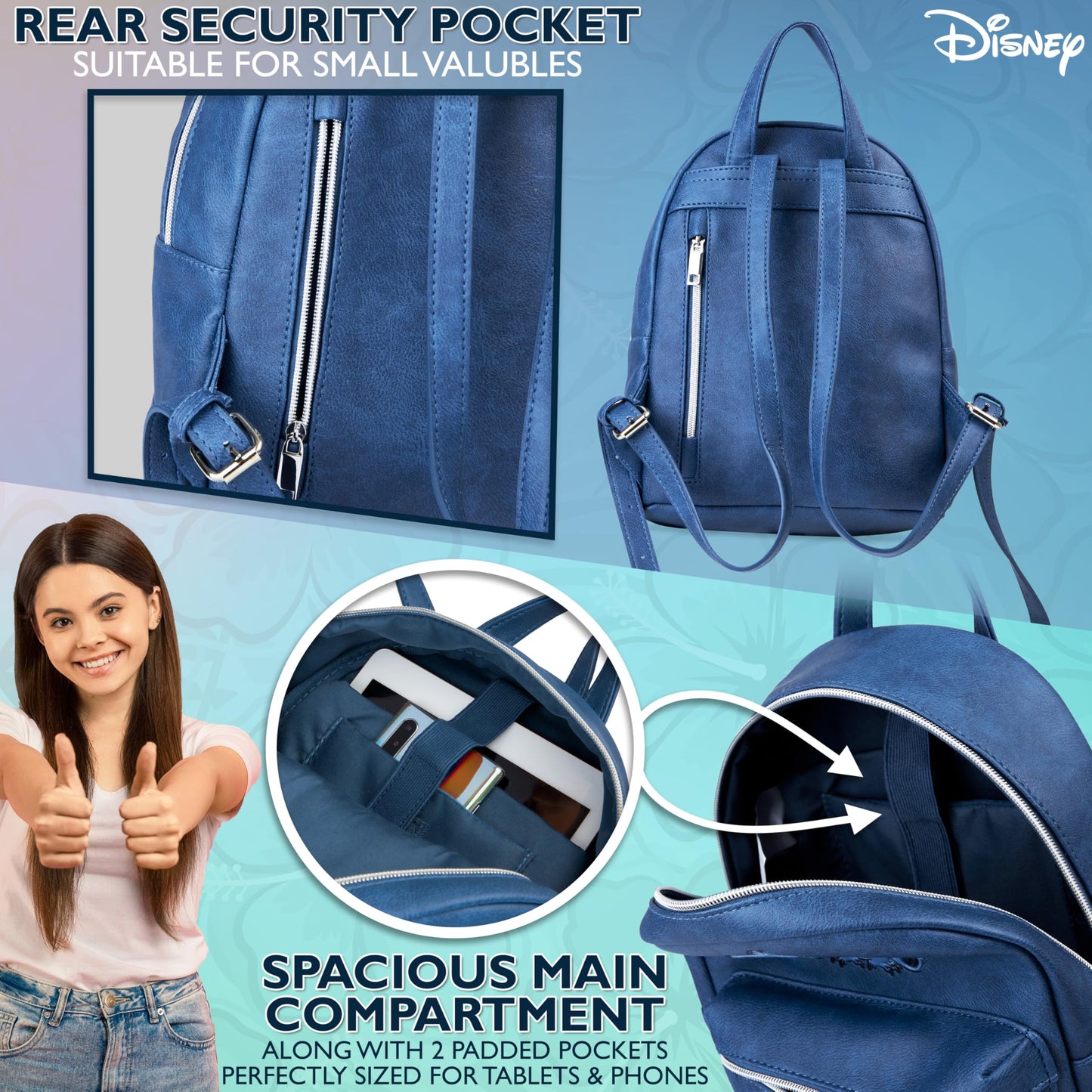 Disney Stitch Backpack Women Teenager Girls Bag Travel Backpack Daypack for Shopping Trips Gifts for Her, Blue Stitch, 28x23x12cm