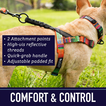Leash Boss No Pull Dog Harness - Easy Walk for Small, Medium, Large Pets - Reflective No Pull Pet Harness with Rear and Front Clip - Large Blanket Pattern Design with Handle