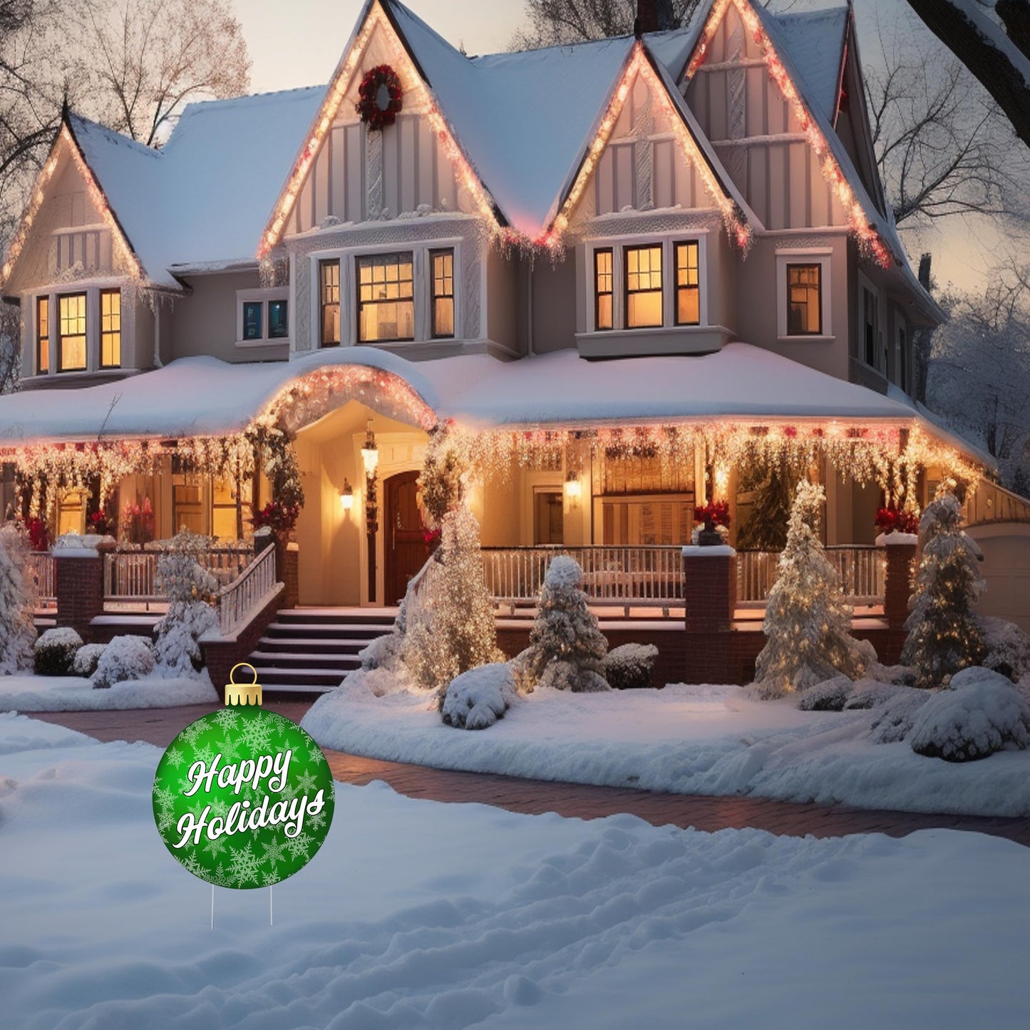 Rogue River Tactical Christmas Classic Yard Sign for Home Decor and Lawn Decoration With Stakes Green Ornament - Happy Holidays