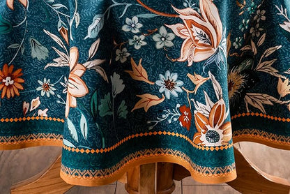 Maison d' Hermine Table Cloth Round Table 100% Cotton 63 Inches Fall Tablecloth Reusable Everyday Use for Thanksgiving Christmas Decorations Dining Farmhouse Party (Luxury Loft - Dark Teal)