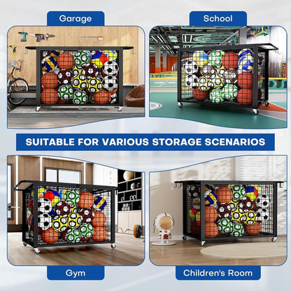 Extra Large Ball Cart Storage - Rolling Design with Lockable Wheels for Easy Transport