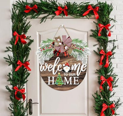 Interchangeable Welcome Sign for Front Door with 4 Seasonal Wreaths and 21 Changeable Icons, Farmhouse Rustic Outdoor Welcome Signs Porch, Holiday Spring Summer Winter Fall Decorations for Home Gifts