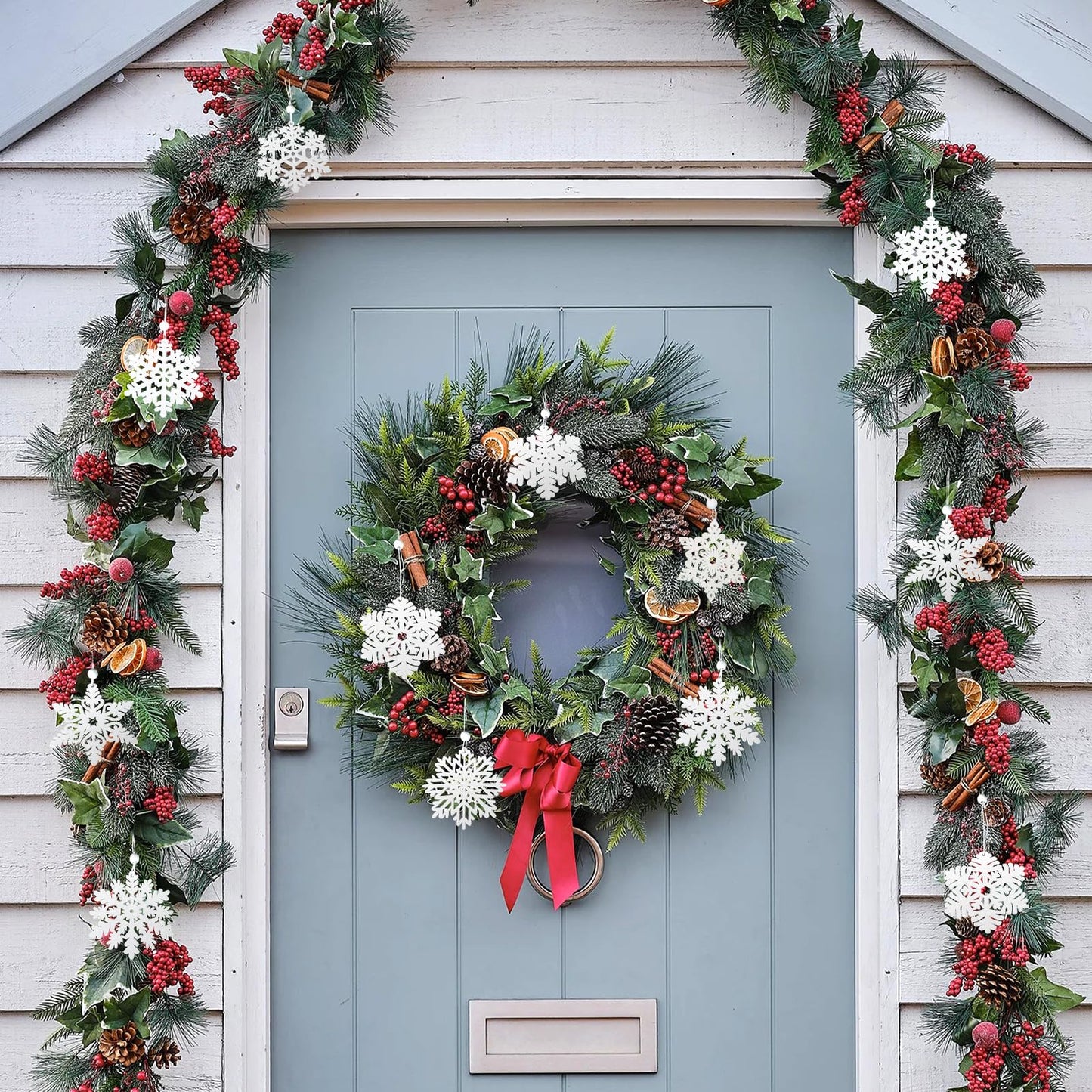 White Wooden Snowflakes Ornaments, Christmas Wood Snowflake for Crafts Hanging Decorations, Christmastree Decoration, Table Scape or Centerpiece Craft Project for Wreath, Winter Scene (16)
