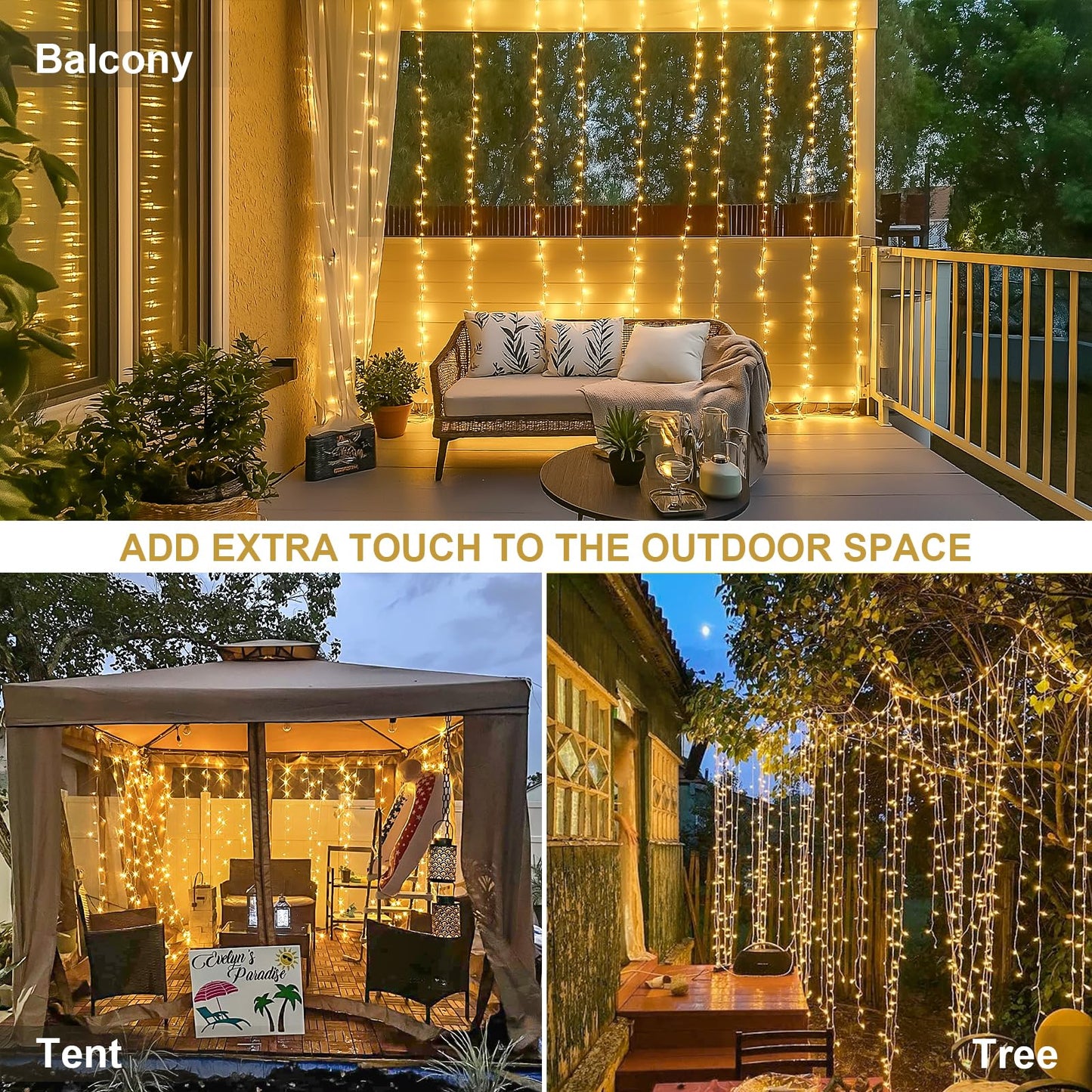 JMEXSUSS 300 LED Remote Control Curtain Lights, Plug in Fairy Curtain Lights Outdoor, Window Wall Hanging String Lights for Bedroom Indoor Dorm Backdrop Wedding Party Patio Christmas Decor, Warm White