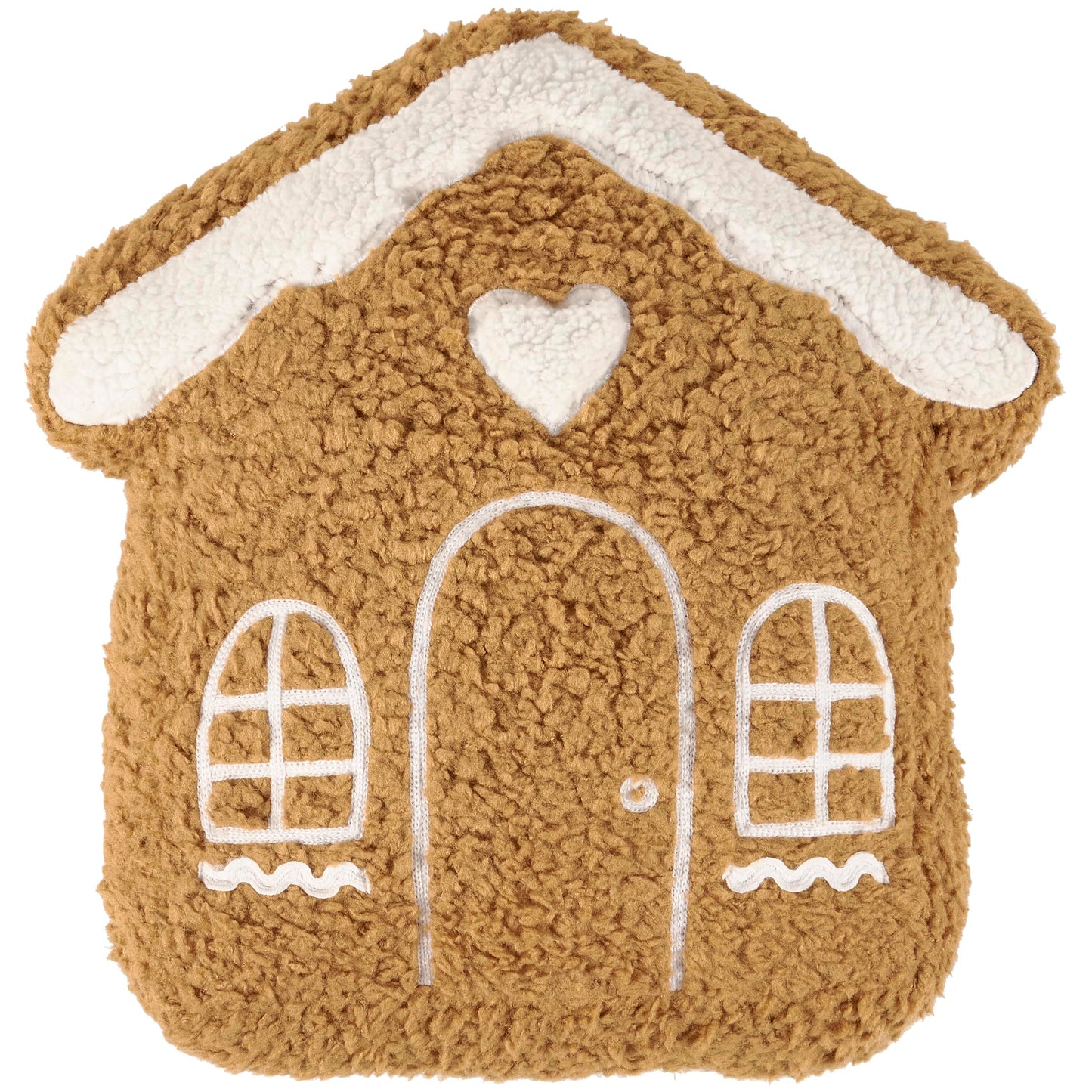 Primitives by Kathy Gingerbread House Shaped Pillow Delightful Fun Soft Pillow Featuring Brown/White Sherpa/White Ricrac/Looks Like a Cookie with Icing, Seasonal Home Decor Accent