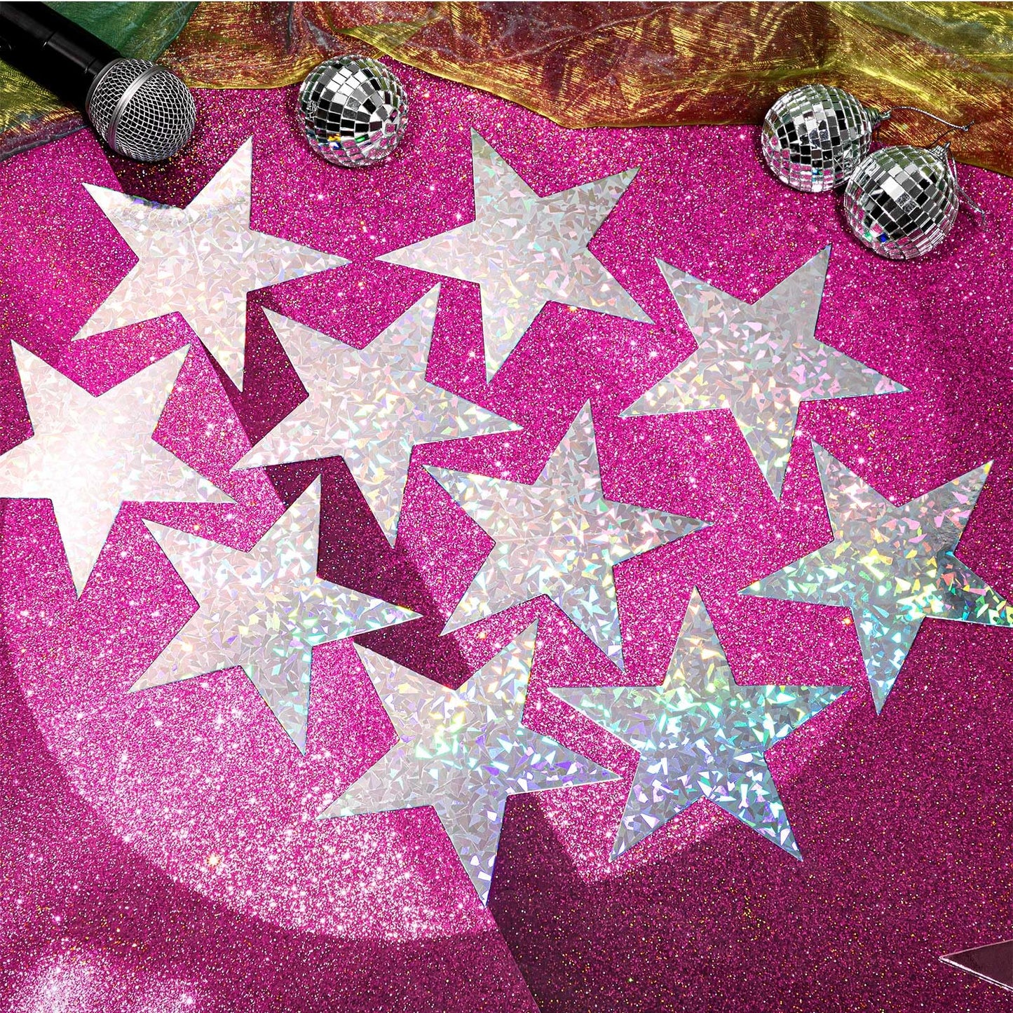 Leinuosen 80 Pieces Stars Cutouts Glitter Double Printed Paper Cardboard Stars Decorations for Bulletin Board Classroom Wall Back to School Party Supply, 6 Inches(Holographic Silver)