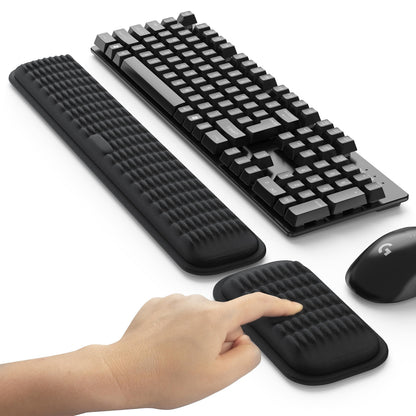 MEKASS Ergonomic Wrist Rest for Keyboard and Mouse, Soft Memory Foam Keyboard Wrist Rest Set with Non-Slip Silicone Base, Easy Typing, Pain Relief, Comfort for Office, Work, Gaming (Classic Black)