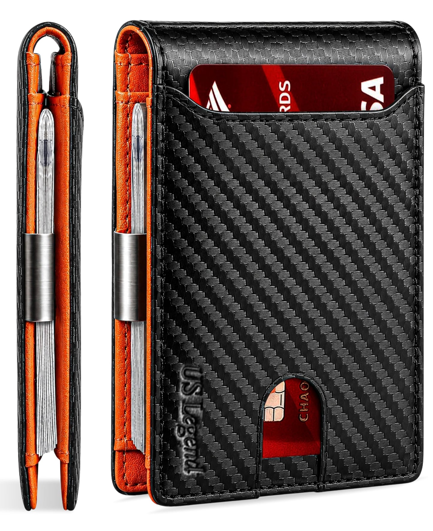 US Legend Wallets for Men - Slim Money Clip Mens Wallet – Leather RFID Blocking Thin Bifold Minimalist Wallet Front Pocket w/Luxury Gift Box, Credit Card Holder 10 card slots, 1 ID Window Slots