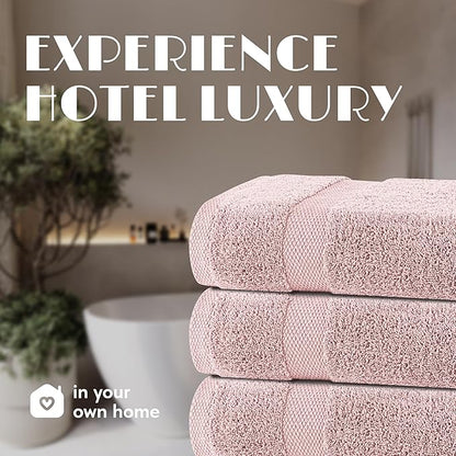 White Classic Wealuxe Pink Bath Towels 24x50 Inch, Cotton Towel Set