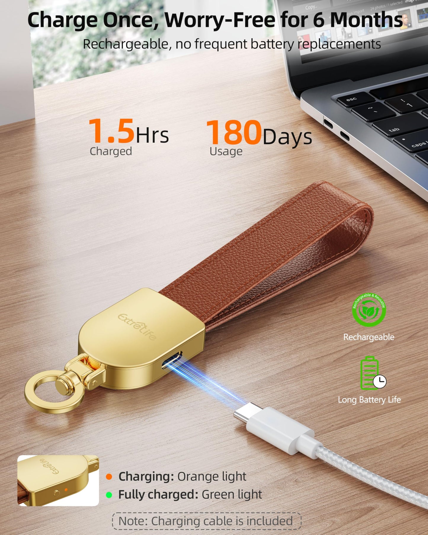 Keychain, Works with Apple Find My, Leather Car Keychain for Women and Men, Car Key Fob Holder, Key Chain with GPS Tracker, Anti-Lost Smart Keys Finder, Rechargeable, Brown