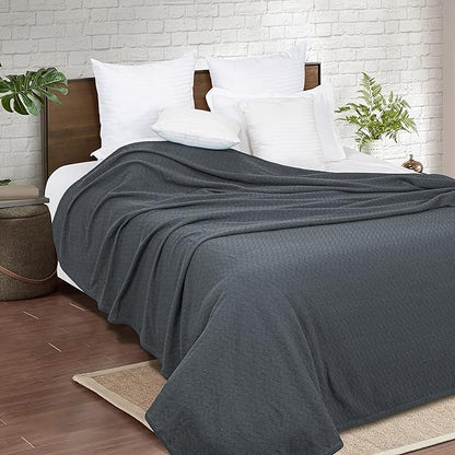 BELIZZI HOME 100% Cotton Bed Blanket, Breathable Thermal Blanket Full - Queen Size, Soft Chevron 90''x90'', Perfect for Layering Any All Season, Charcoal Grey