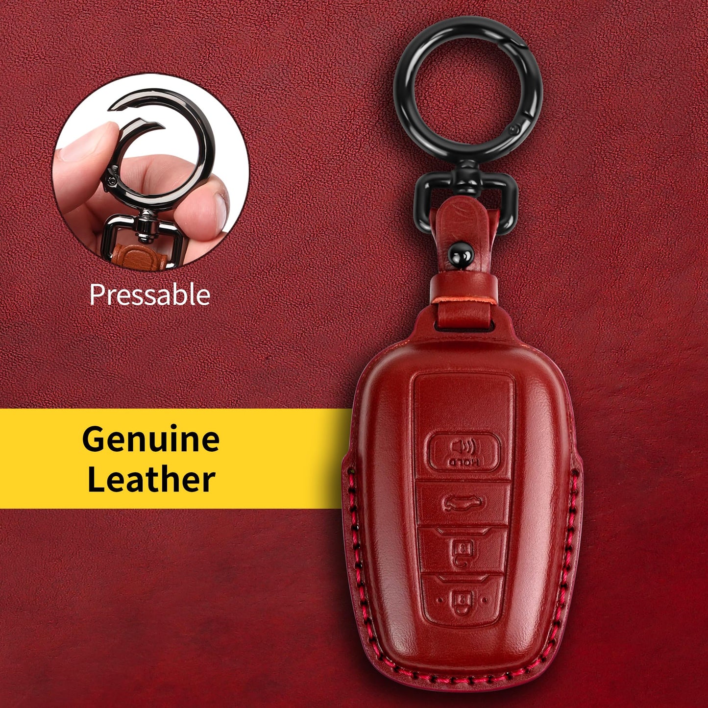 Tukellen for Toyota Key Fob Cover Genuine Leather With Keychain,Leather Key Case Protector Compatible with 2019-2025 Rav4 2020-2022 Highlander Corolla Prius 2018-2024 Camry Avalon C-HR GT86-Red