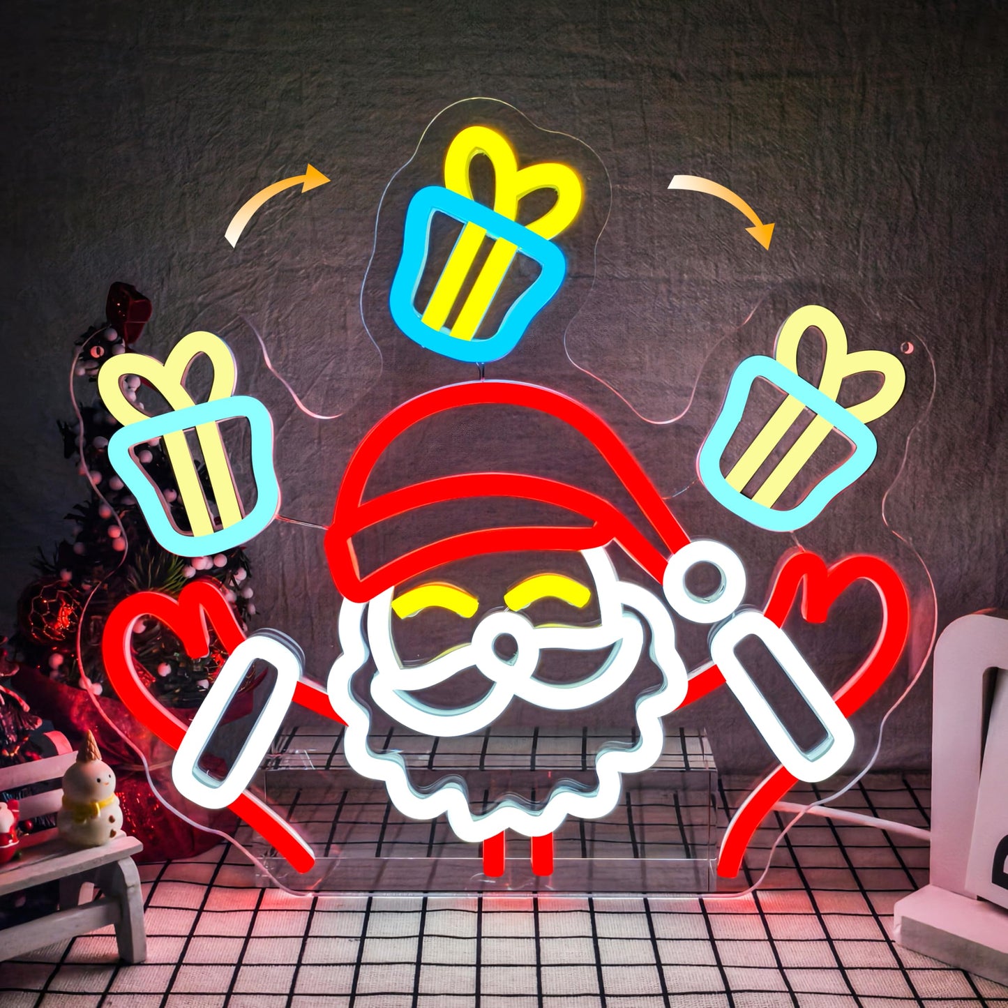 Santa Claus Neon Sign Christmas Neon Sign for Christmas Decoration Waving Santa Window Light Dimmable Neon Santa Sign for Holiday Party Home Bar Festival Wall Decor