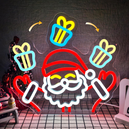 Santa Claus Neon Sign Christmas Neon Sign for Christmas Decoration Waving Santa Window Light Dimmable Neon Santa Sign for Holiday Party Home Bar Festival Wall Decor
