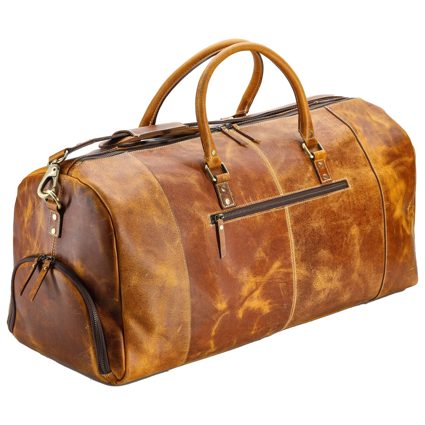KomalC Leather Duffle Bags for Men and Women Travel Overnight Weekend sports bag holdall Gym Duffel for Men (Distressed Tan, 28 Inch)