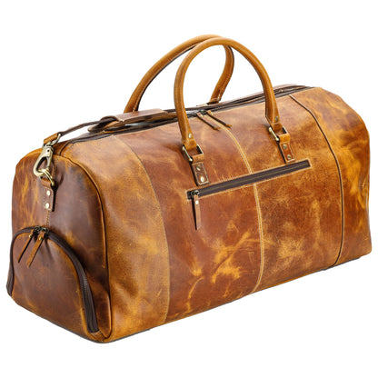 KomalC Leather Duffle Bags for Men and Women Travel Overnight Weekend sports bag holdall Gym Duffel for Men (Distressed Tan, 28 Inch)