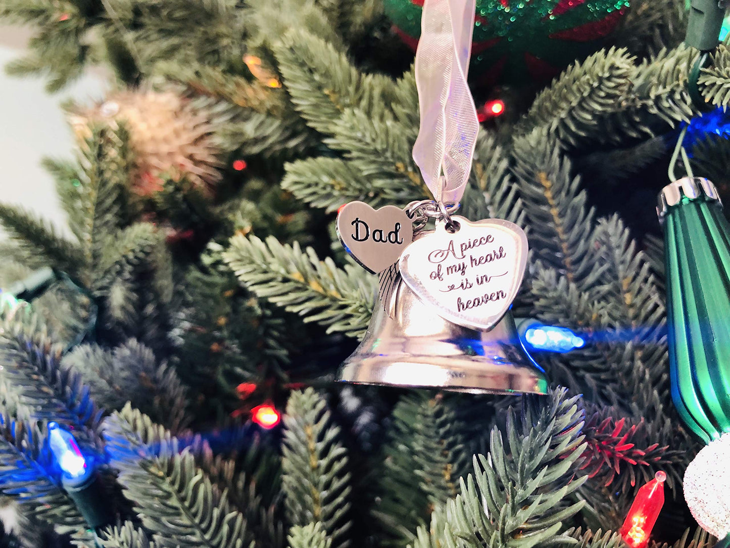 Memorial DAD and MOM Christmas Ornament for Loss of Loved One | A Piece of My Heart Bell Ornament | Christmas in Heaven Remembrance Keepsake | Sympathy Gift for Grieving Families (DAD)