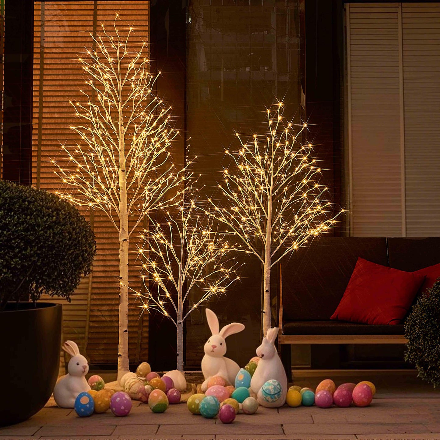 Hairui Pre Lit Birch Tree 2 Pack 4FT 72 Warm White LED White Christmas Tree for Indoor Outdoor Home Christmas Spring Easter Holiday Decoration Indoor Outdoor