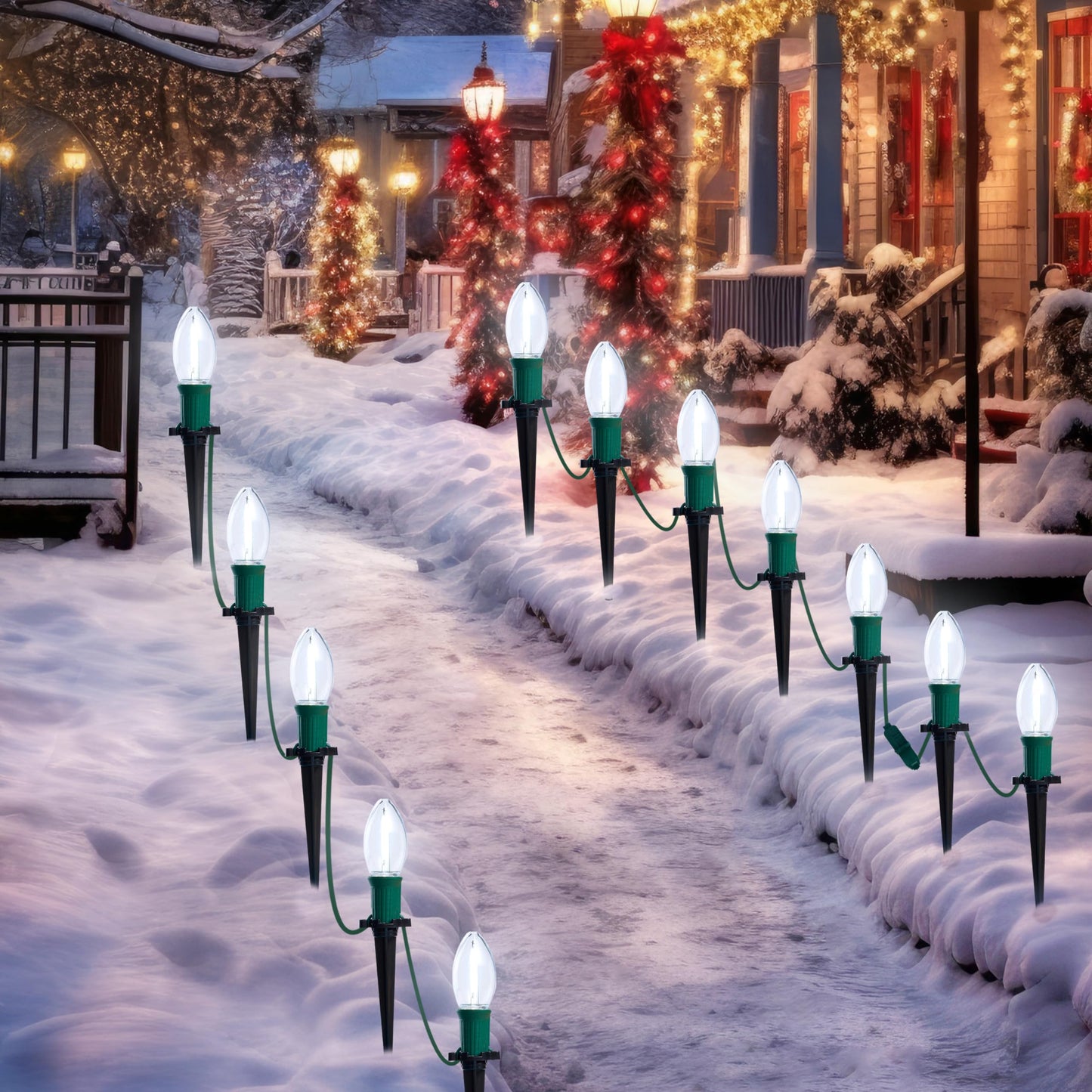 Joiedomi Christmas C9 Pathway Lights Outdoor Decorations 24 Packs, 30.75ft Xmas White Pathway Marker String Lights for Holiday Waterproof Outside Yard Garden, Party, Walkway Decor