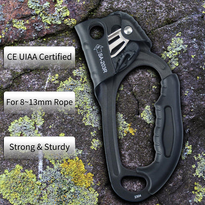 S.E.PEAK UIAA & CE Certified Climbing Rappelling Equip Hand Ascender for 8-13mm Rope Right Hand Black