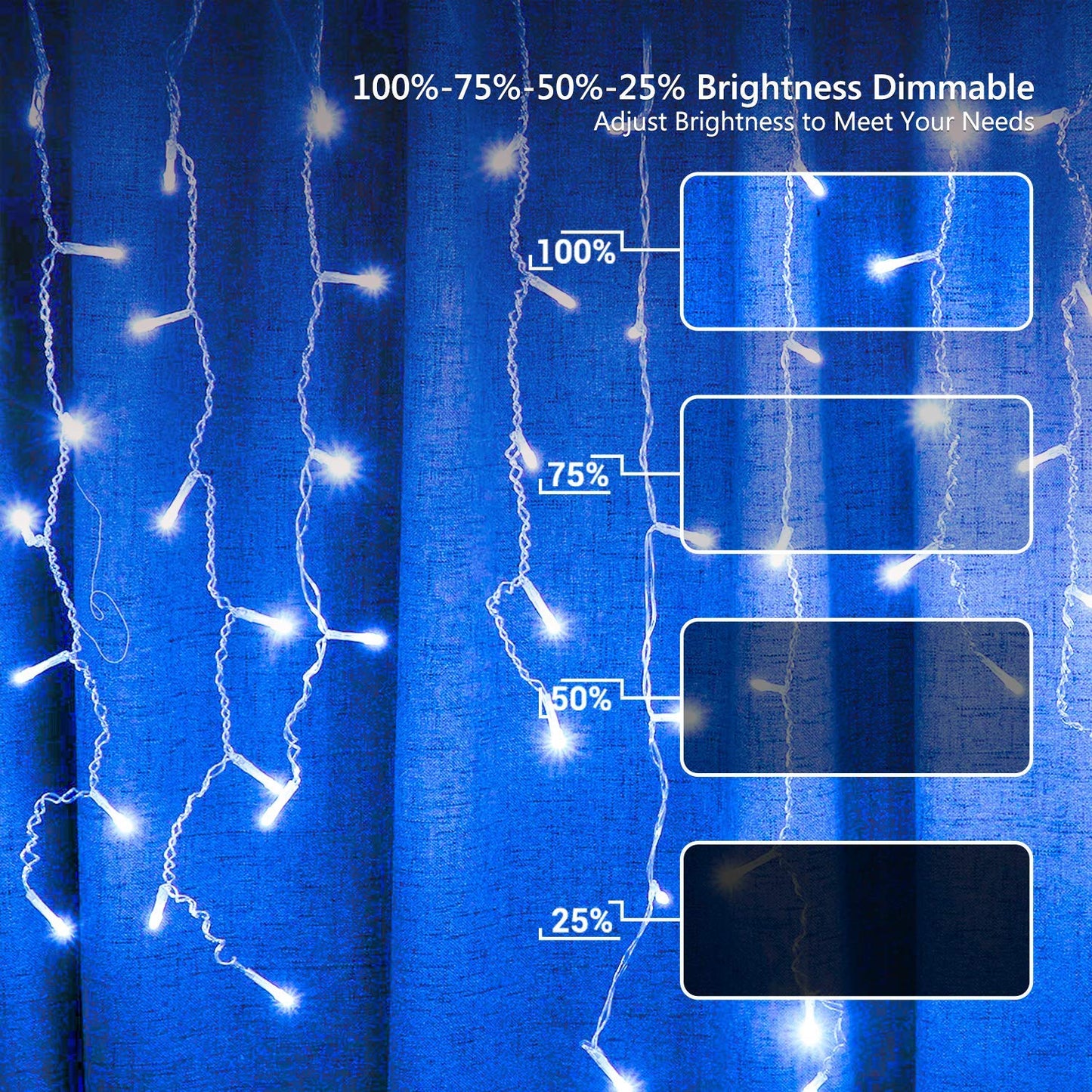 Brizled Blue Icicle Lights, 29ft 360 LED Christmas Icicle Lights with Remote, 8 Modes Christmas Roof Light with 60 Drops, Connectable Xmas Eave Light Outdoor Drop Lighting for Xmas Wedding Holiday