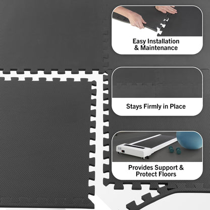 Stalwart Foam Mat Floor Tiles, Interlocking EVA Foam Padding Soft Flooring for Exercising, Yoga, Camping, Kids, Babies, Playroom – 6 Pack, Gray, 24" X 24" X 0.5"