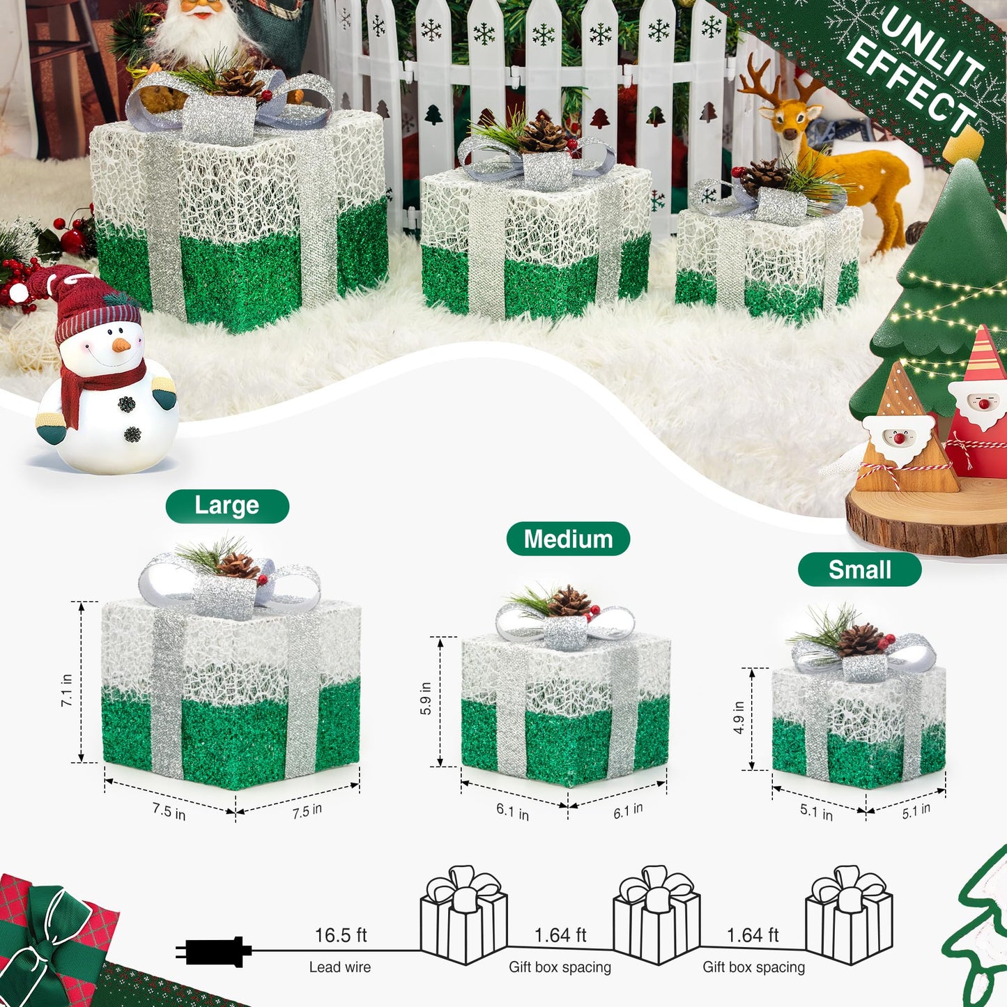 MICLIONLED Set of 3 St Patricks Day Decorations Lighted Gift Boxes，Outdoor St Patrick's Day Decor,Plug-in 65 LED Light Up Present Boxes for Outdoor Home Yard Lawn Holiday Wedding Birthday Party Decor