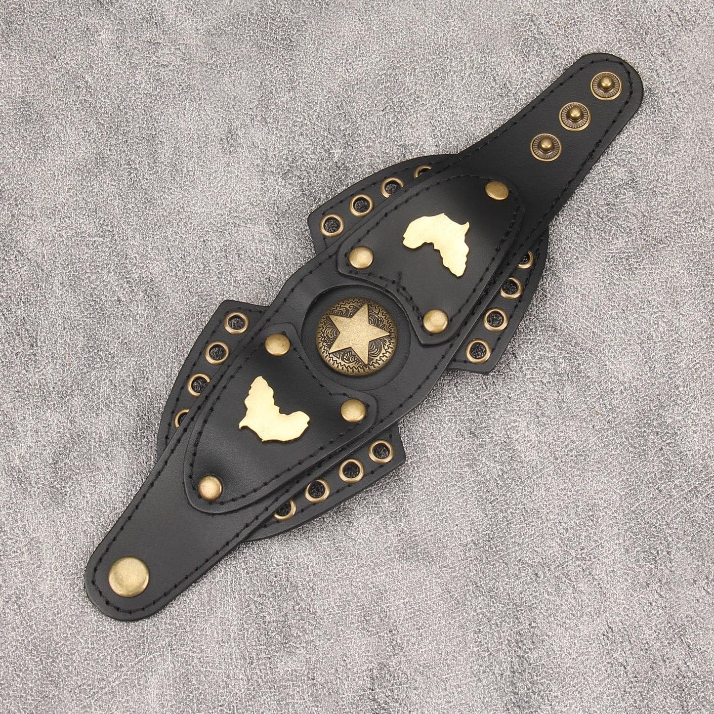 GelConnie Womens Black Leather Cuff Bracelet Wide Leather Biker Cuff Bracelet for Men Star Studded Punk Rock Wristband Gothic Bracelets