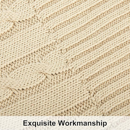 NTBAY 100% Pure Cotton Cable Knit Throw Blanket, Super Soft Warm 51x67 Knitted Throw Blanket for Couch, Sofa, Chair, Bed - Extra Cozy, Machine Washable, Comfortable Home Decor, Khaki