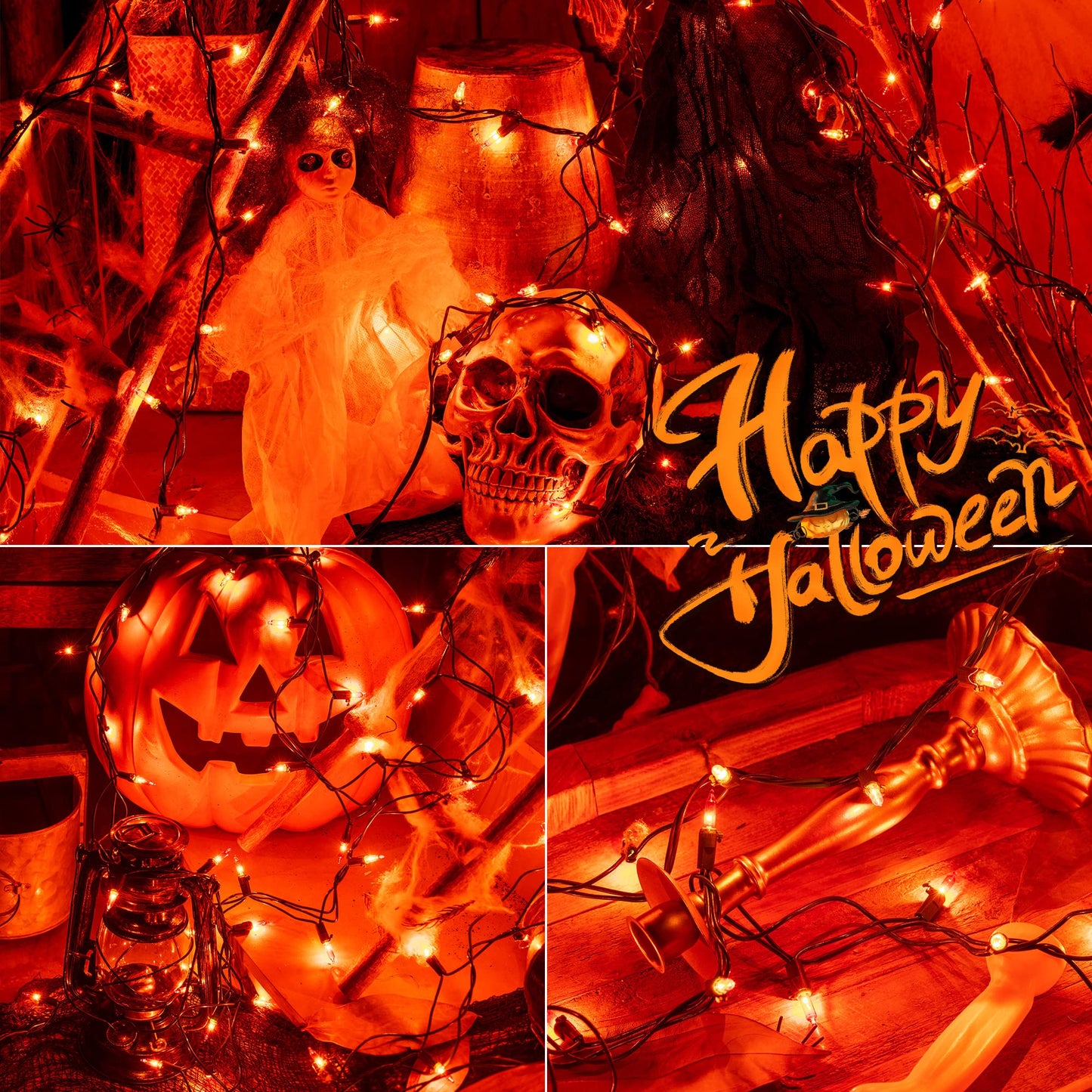 Hopolon Mini Orange Halloween Lights, 2PACk 50 Count Incandescent Christmas String Lights, 13 FT 120 V Xmas Tree Lights for Christmas,Thanksgiving, Patio, Party, Home, Indoor Outdoor Decor, Orange