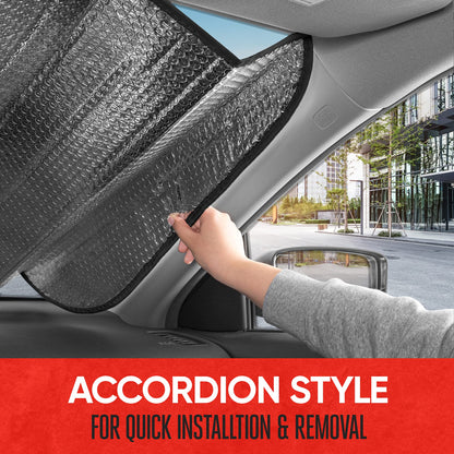Motor Trend Gray Accordion Folding Car Windshield Sun Shade - Blackout Sun Visor for Car Windshield - Foldable Jumbo Sunshade and Front Window Truck Sun Screen for UV Sun Protection - 66 x 27