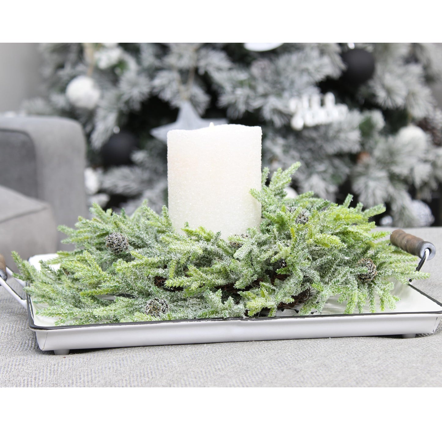 AuldHome Design Artificial Christmas Wreaths (2-Pack, 14-Inch); Evergreen Flocked Greenery w/Pinecones for Doors, Stairways and Windows, Indoor/Outdoor