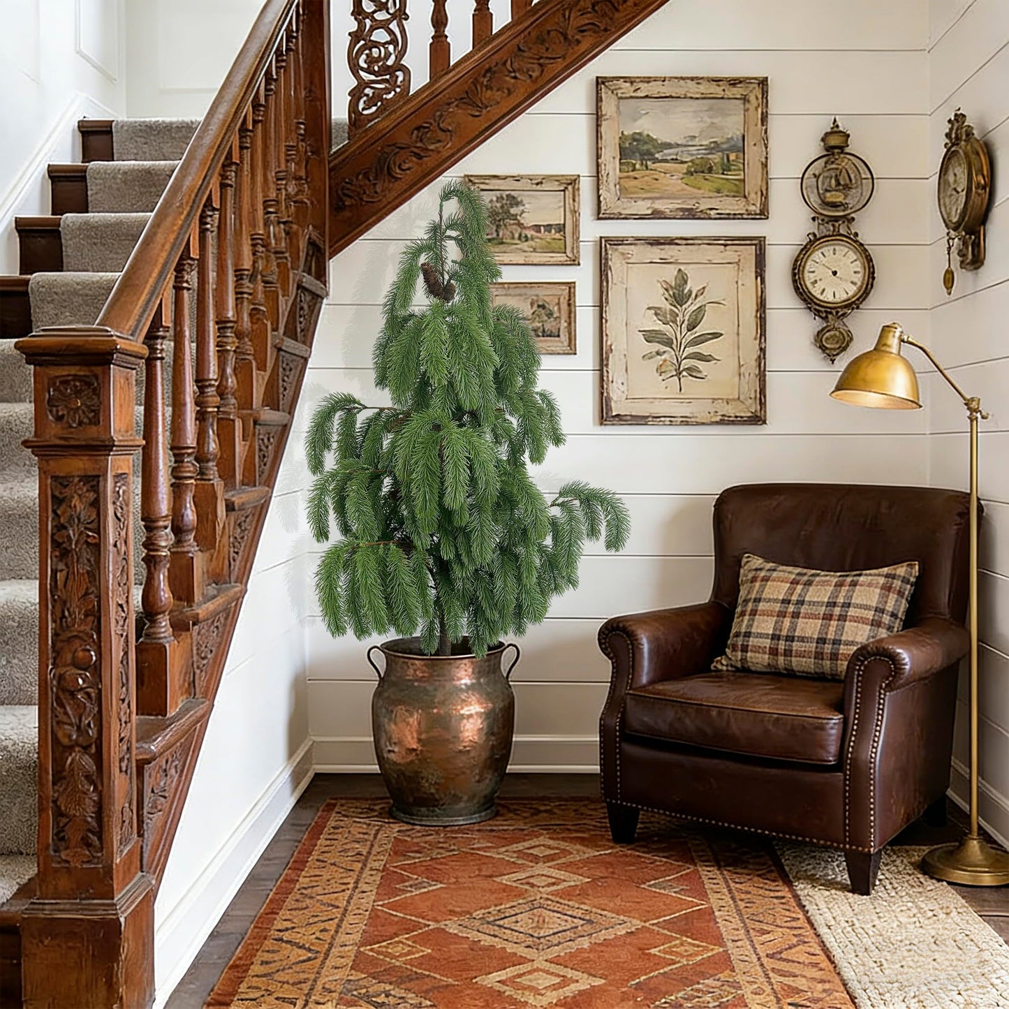 4FT Artificial Norfolk Pine Tree 2-Pack, Real Touch Faux Potted Plants in Black Pot, Fake Christmas Greenery for Indoor Outdoor Front Porch, Entryway, Year-Round Home Decor & Housewarming Gift