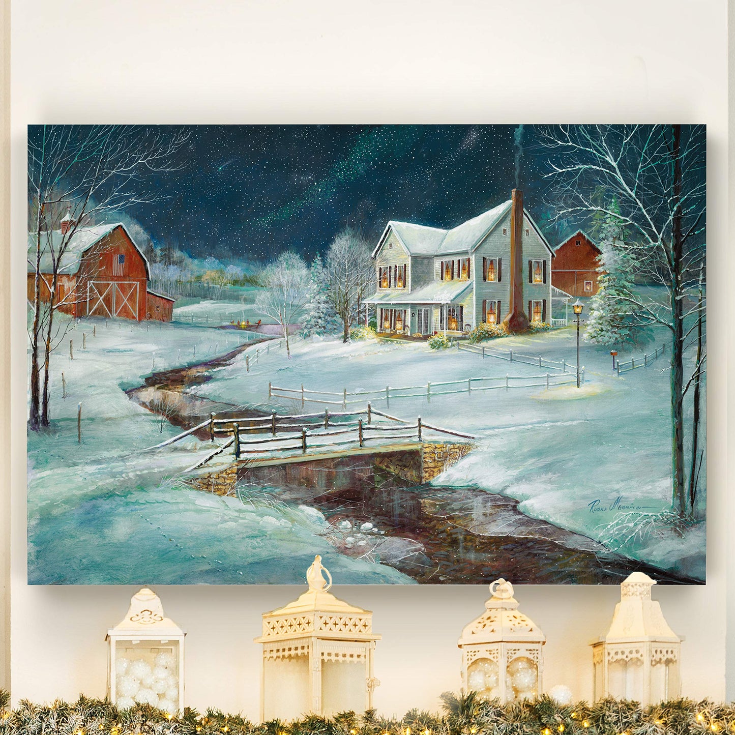 Renditions Gallery Canvas Wall Art Decorations Paintings & Prints Barn Winter Serenity Abstract Art Wall Hanging Prints for Bedroom Dining Living Room Office Home Kitchen Wall Decor - 32"X48" LT18