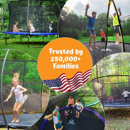 JUMPZYLLA Trampoline Outdoor 8FT 10FT 12FT 14FT 15FT 16FT with Enclosure and Ladder, ASTM Approved Recreational Trampoline for Kids and Adults, Anti-Rust Coated Frame (Blue, 15FT)