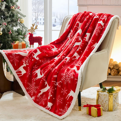 NORD ECO Christmas Throw Blanket, Christmas Decorations Gifts for Women, Sherpa Flannel Fleece Winter Holiday Blanket, Fluffy Cozy Soft Christams Throws for Couch Sofa Bed, Reindeer Stars, 50" X 60"