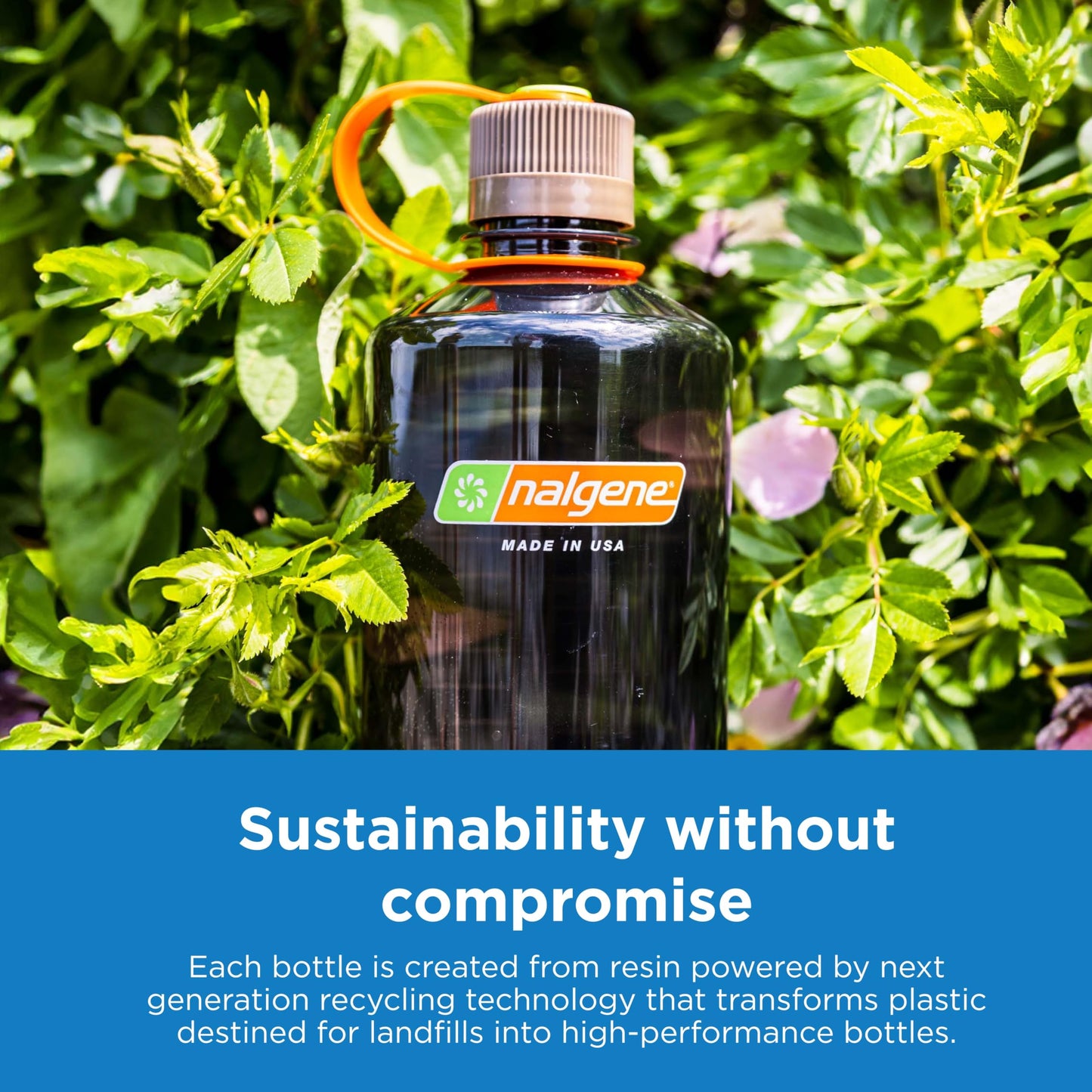 Nalgene Sustain Tritan BPA-Free Water Bottle Made with Material Derived from 50% Plastic Waste (using ISCC certified mass balance), 16 OZ, Narrow Mouth, Cerulean